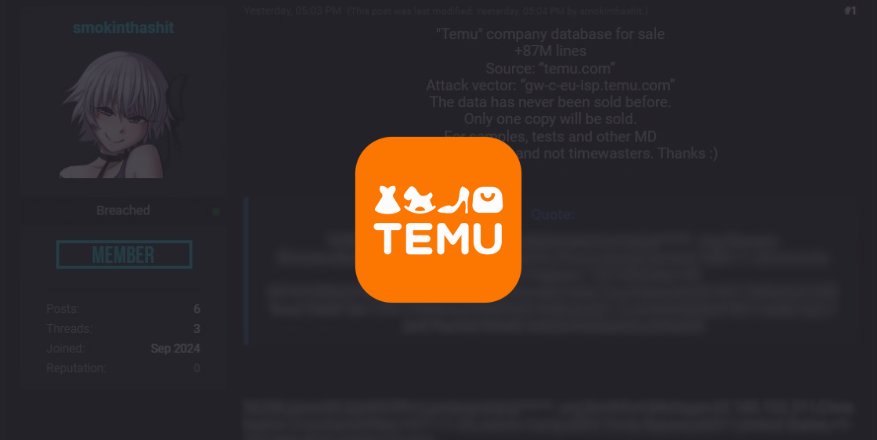 Temu Denies Hacker's Claim of 87 Million User Data Breach